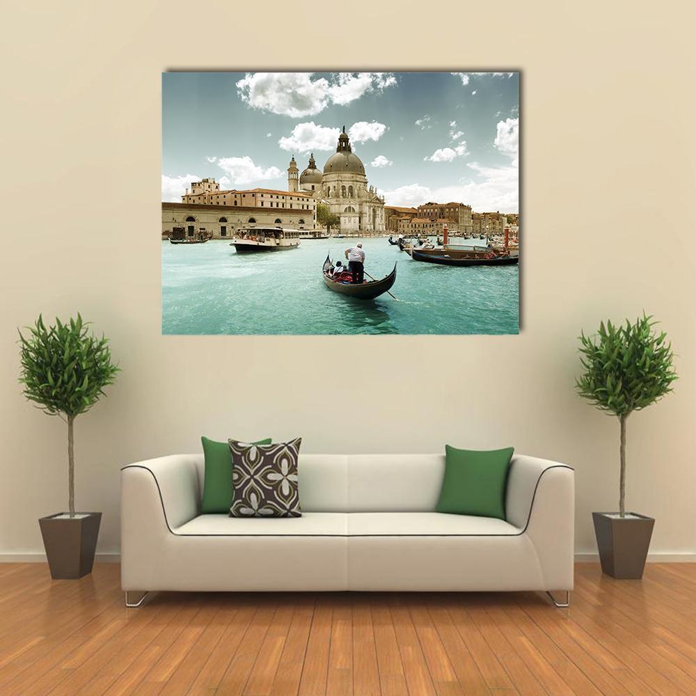 Grand Canal & Church Venice Canvas Wall Art-1 Piece-Gallery Wrap-48" x 32"-Tiaracle