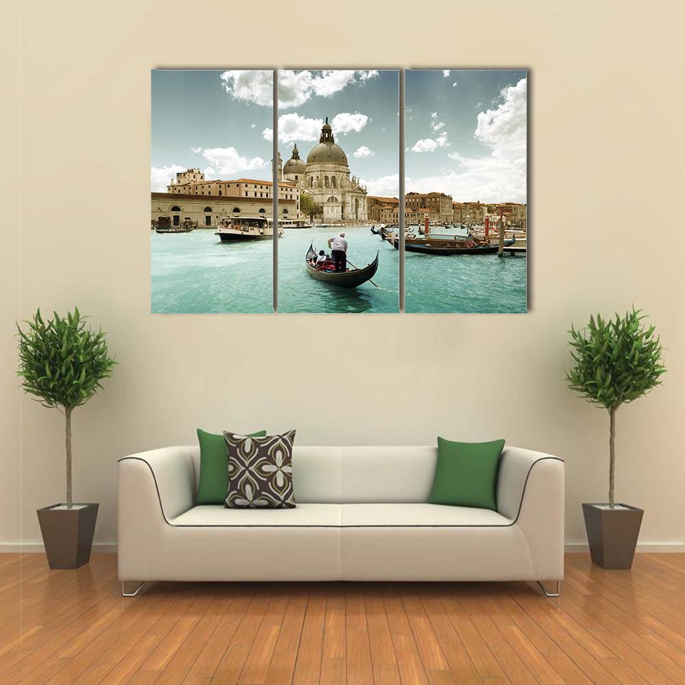 Grand Canal & Church Venice Canvas Wall Art-3 Horizontal-Gallery Wrap-37" x 24"-Tiaracle