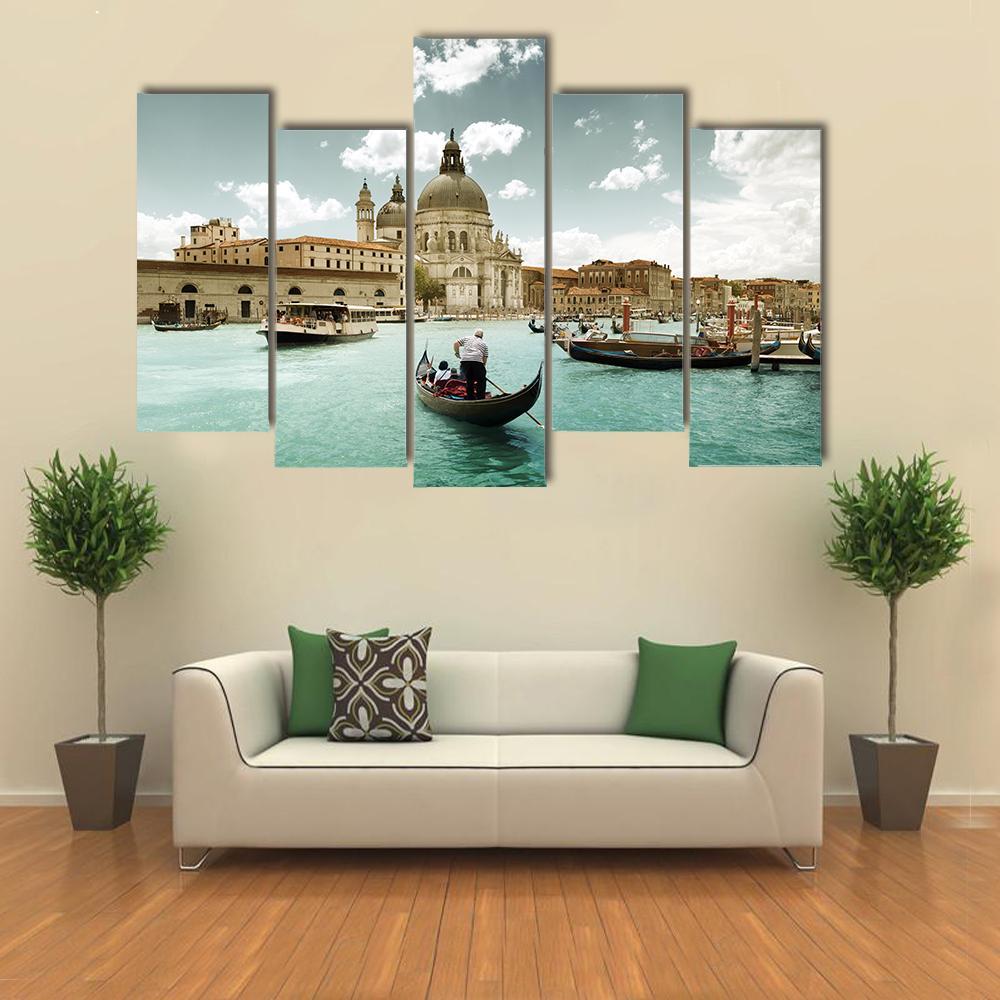 Grand Canal & Church Venice Canvas Wall Art-5 Pop-Gallery Wrap-47" x 32"-Tiaracle