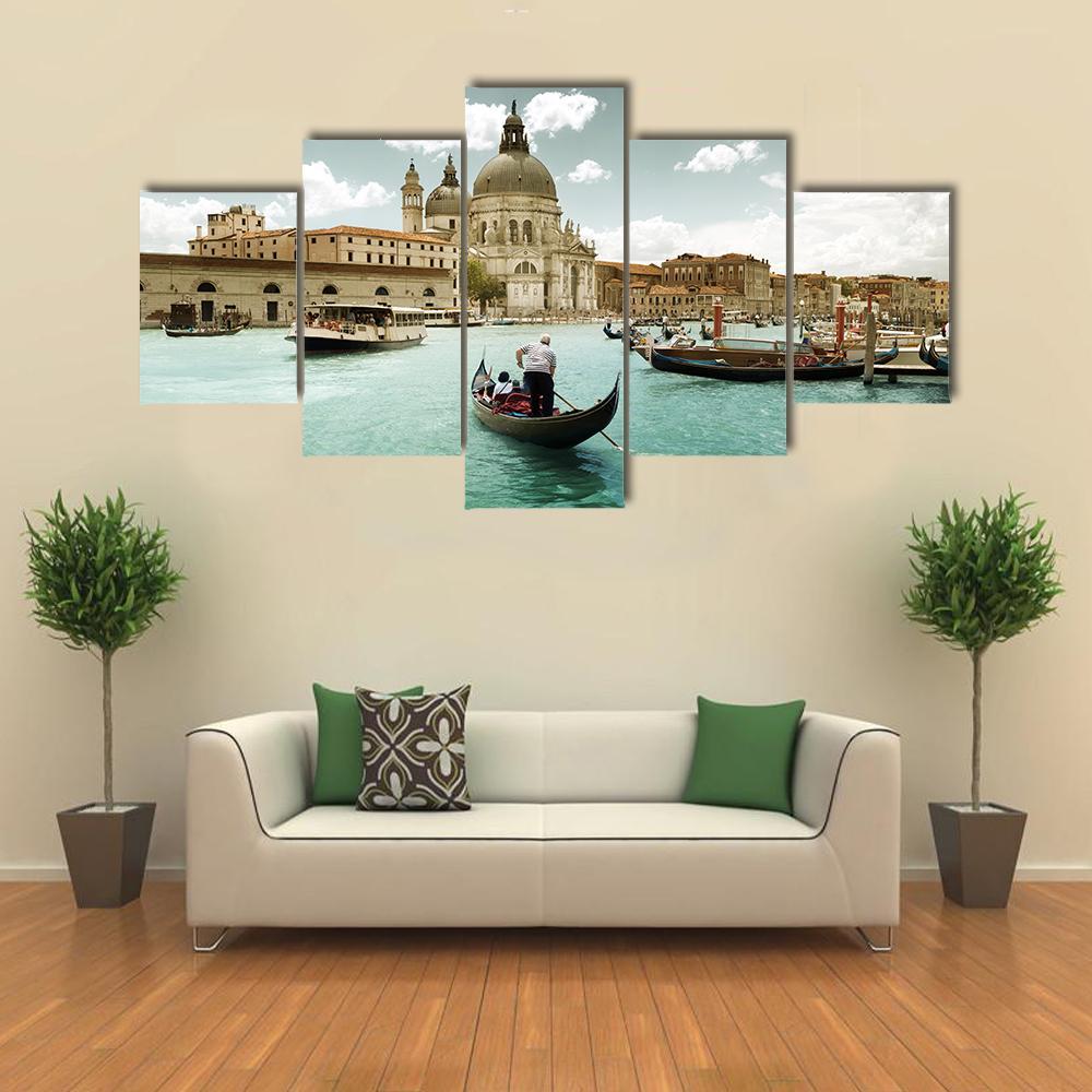 Grand Canal & Church Venice Canvas Wall Art-5 Star-Gallery Wrap-62" x 32"-Tiaracle