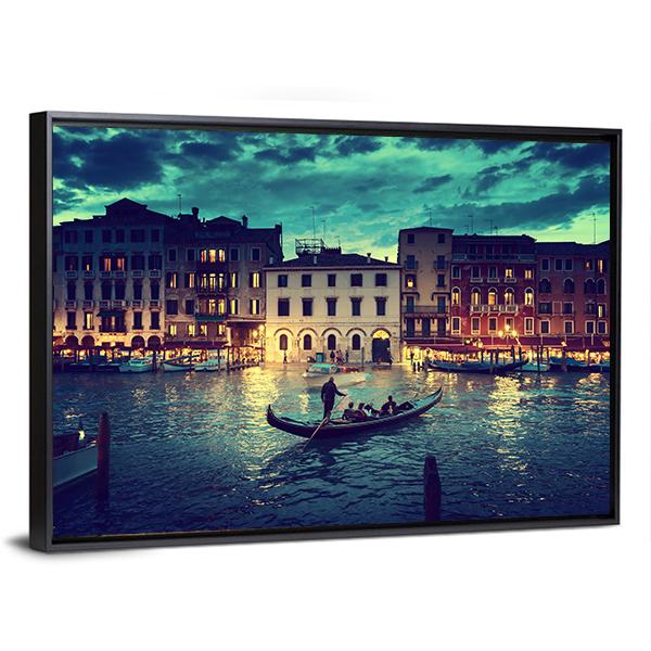 Grand Canal In Sunset Venice Canvas Wall Art-3 Horizontal-Gallery Wrap-25" x 16"-Tiaracle