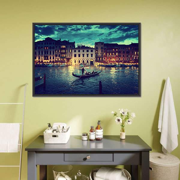 Grand Canal In Sunset Venice Canvas Wall Art-1 Piece-Floating Frame-24" x 16"-Tiaracle