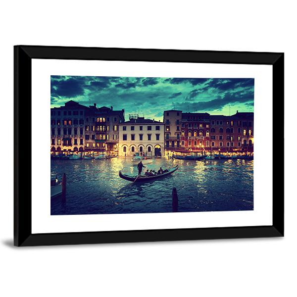 Grand Canal In Sunset Venice Canvas Wall Art-3 Horizontal-Gallery Wrap-25" x 16"-Tiaracle