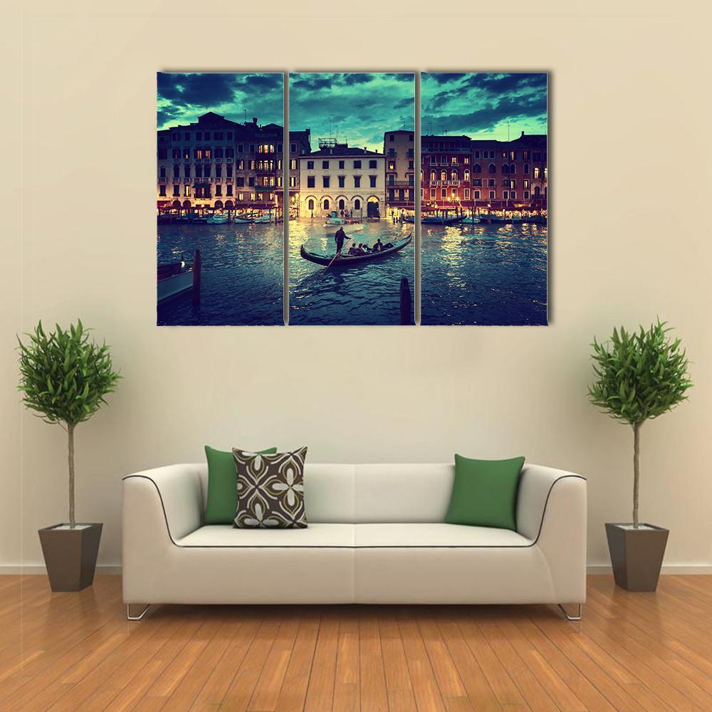 Grand Canal In Sunset Venice Canvas Wall Art-3 Horizontal-Gallery Wrap-37" x 24"-Tiaracle