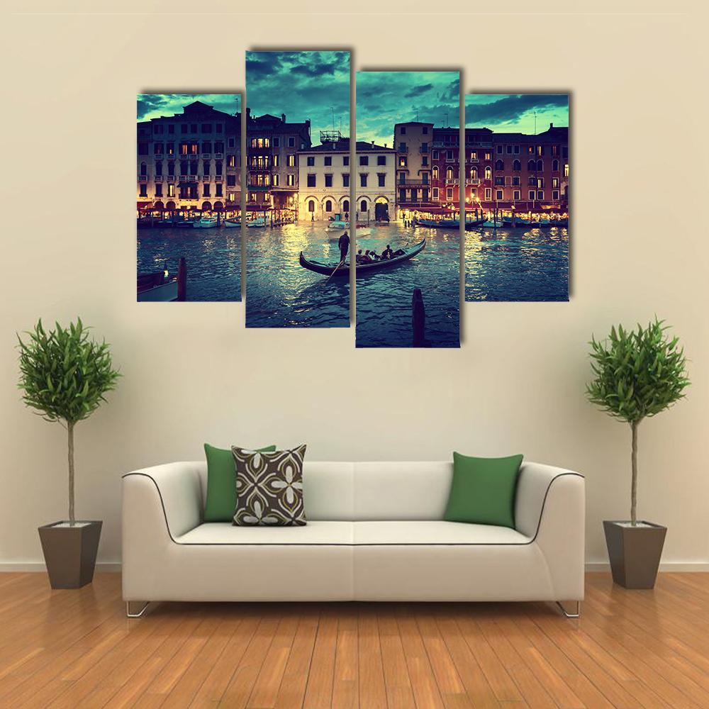 Grand Canal In Sunset Venice Canvas Wall Art-4 Pop-Gallery Wrap-50" x 32"-Tiaracle