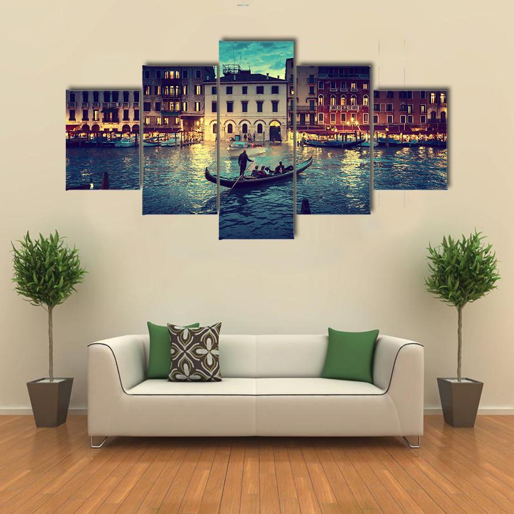 Grand Canal In Sunset Venice Canvas Wall Art-5 Star-Gallery Wrap-62" x 32"-Tiaracle