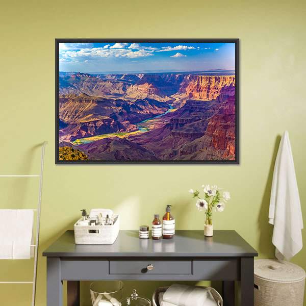 Grand Canyon With Colorado River Canvas Wall Art-1 Piece-Floating Frame-24" x 16"-Tiaracle