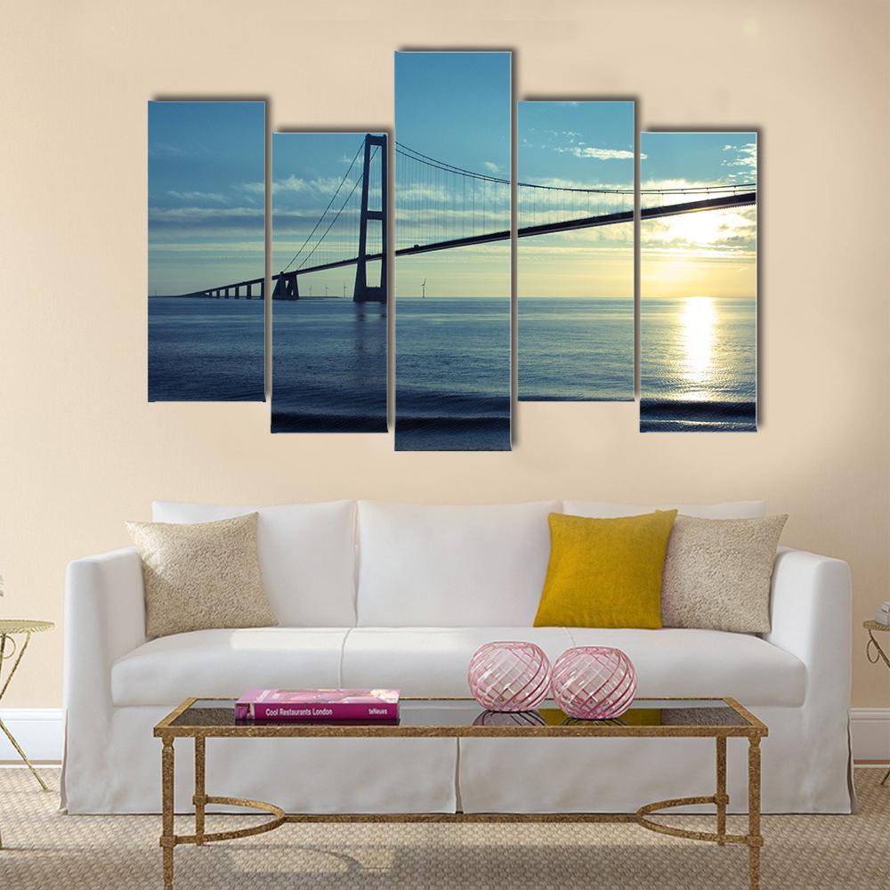 Great Belt Suspension Bridge Canvas Wall Art-5 Pop-Gallery Wrap-47" x 32"-Tiaracle