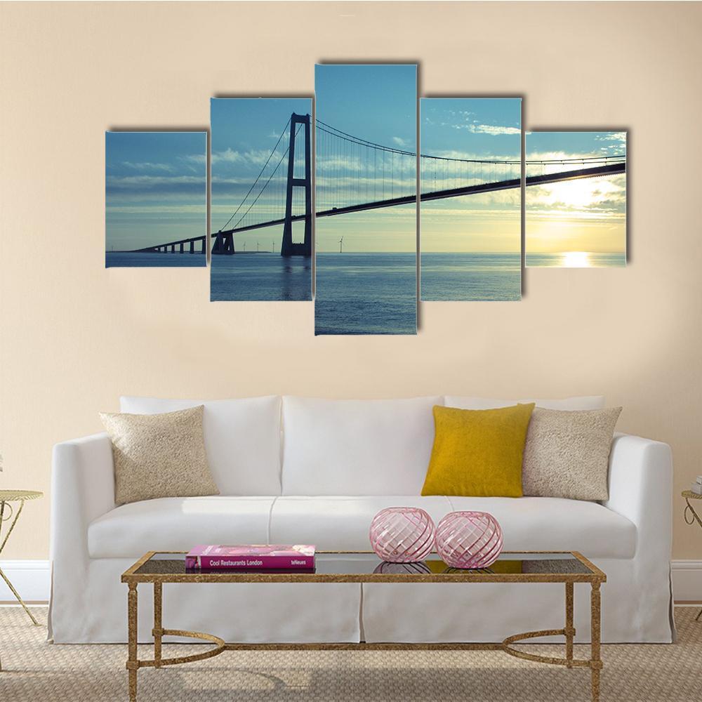 Great Belt Suspension Bridge Canvas Wall Art-5 Star-Gallery Wrap-62" x 32"-Tiaracle