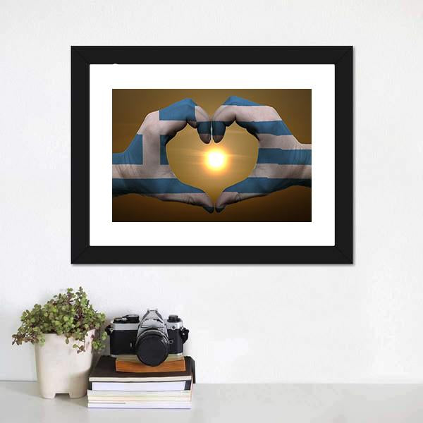 Greece Flag On Hands Canvas Wall Art-1 Piece-Framed Print-20" x 16"-Tiaracle