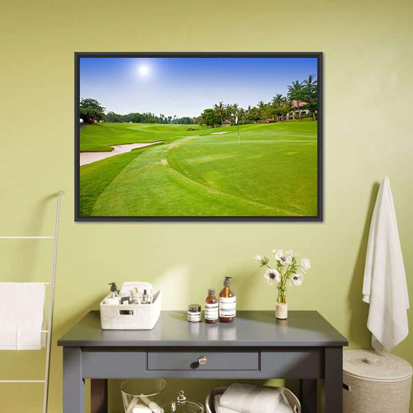 Green Field For Golf Canvas Wall Art-1 Piece-Floating Frame-24" x 16"-Tiaracle