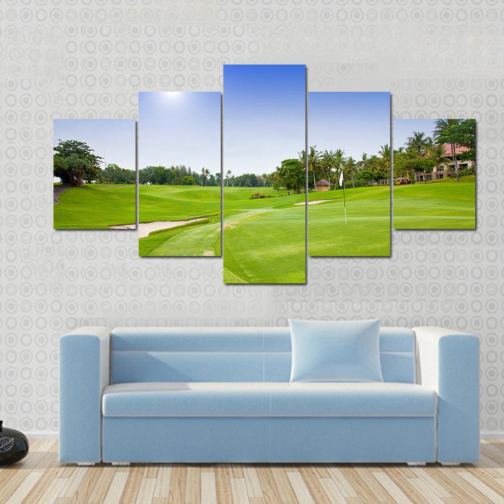 Green Field For Golf Canvas Wall Art-5 Star-Gallery Wrap-62" x 32"-Tiaracle