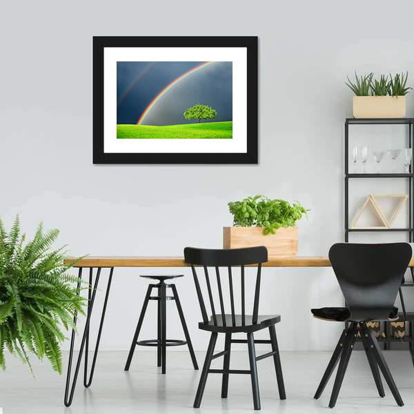 Green Field Tree & Rainbow Canvas Wall Art-3 Horizontal-Gallery Wrap-25" x 16"-Tiaracle