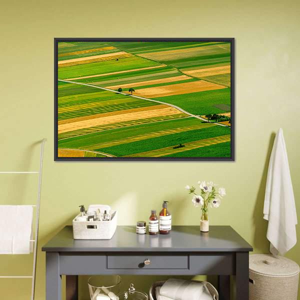 Green Fields View Before Harvest Canvas Wall Art-1 Piece-Floating Frame-24" x 16"-Tiaracle