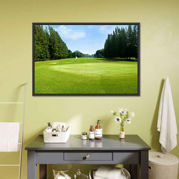 Green Golf Field Canvas Wall Art-1 Piece-Floating Frame-24" x 16"-Tiaracle