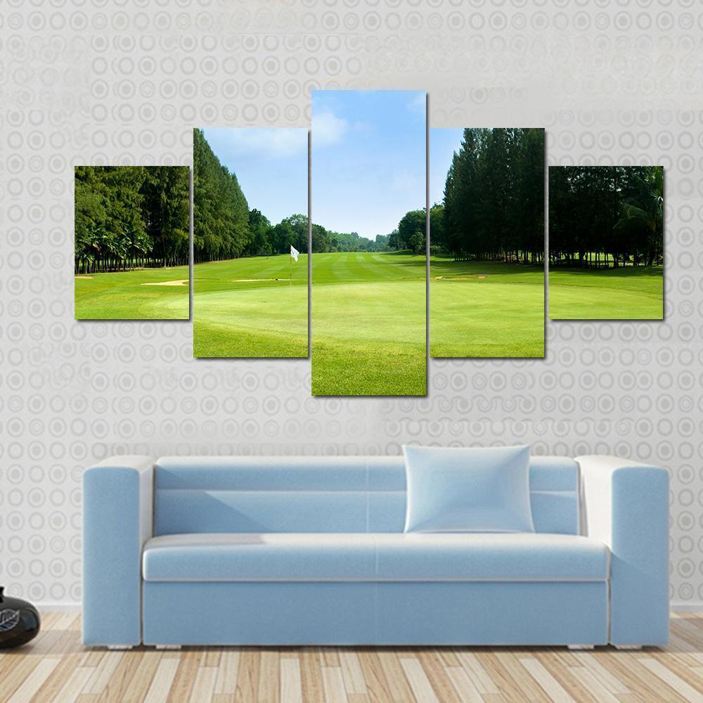 Green Golf Field Canvas Wall Art-5 Star-Gallery Wrap-62" x 32"-Tiaracle