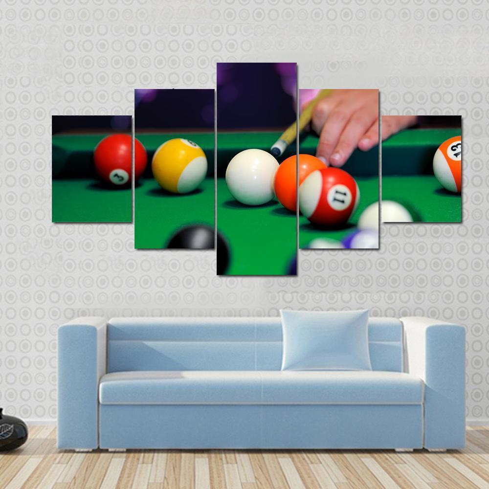 Green Pool Table Canvas Wall Art-5 Star-Gallery Wrap-62" x 32"-Tiaracle