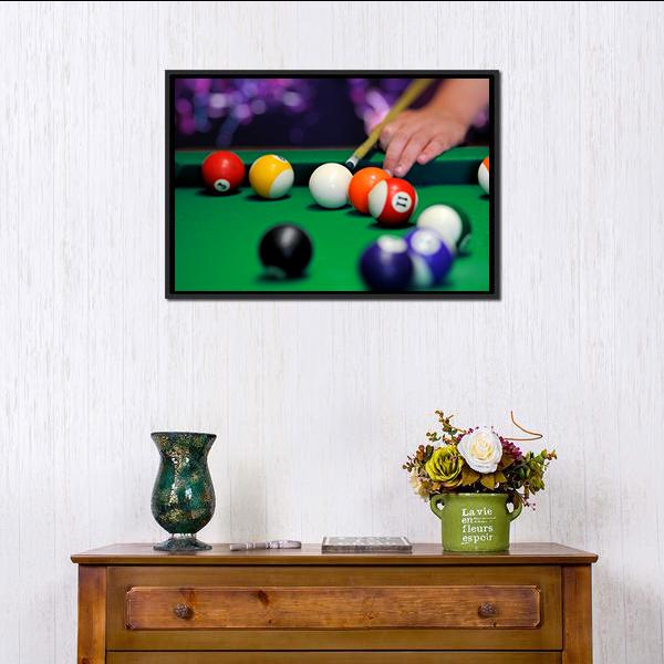 Green Pool Table Canvas Wall Art-1 Piece-Floating Frame-24" x 16"-Tiaracle