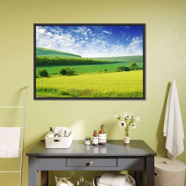 Green Spring Meadow Canvas Wall Art-1 Piece-Floating Frame-24" x 16"-Tiaracle