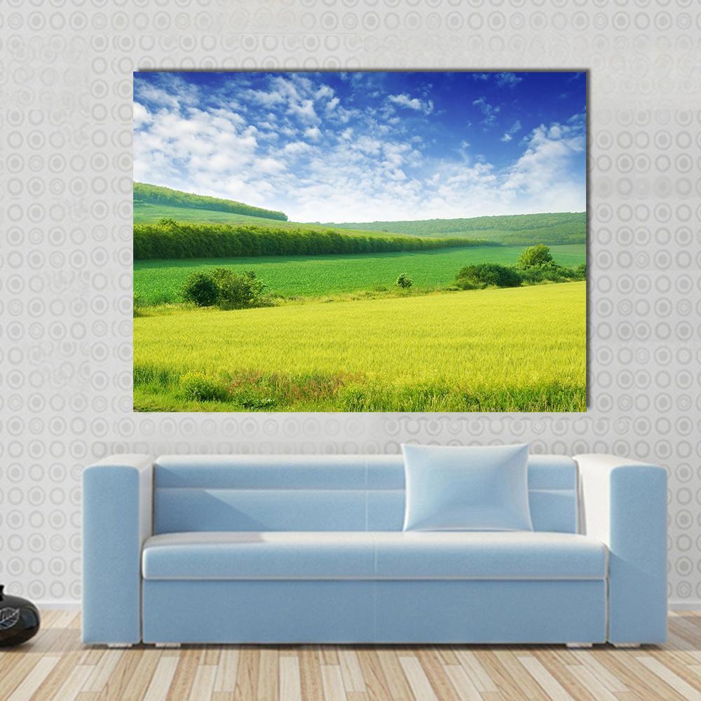 Green Spring Meadow Canvas Wall Art-1 Piece-Gallery Wrap-48" x 32"-Tiaracle