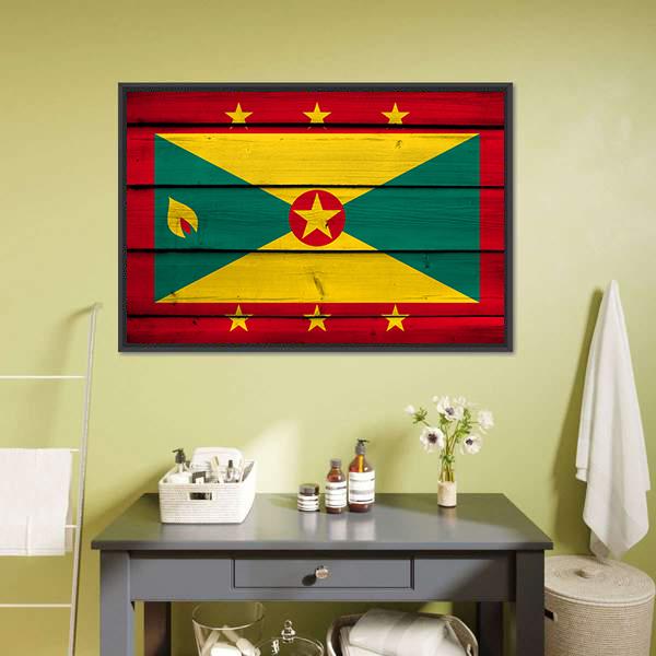 Grenada Flag Canvas Wall Art-1 Piece-Floating Frame-24" x 16"-Tiaracle