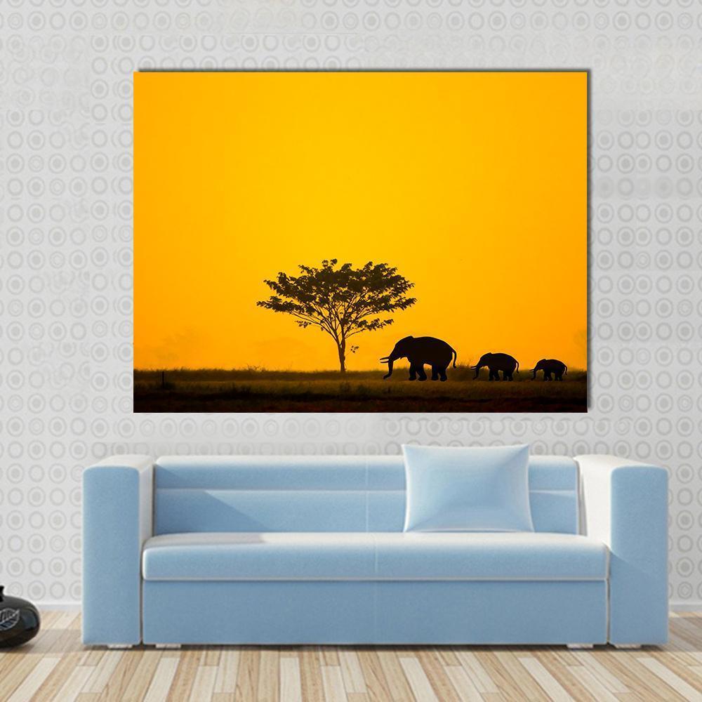 Group Of Elephant Thailand Canvas Wall Art-1 Piece-Gallery Wrap-48" x 32"-Tiaracle