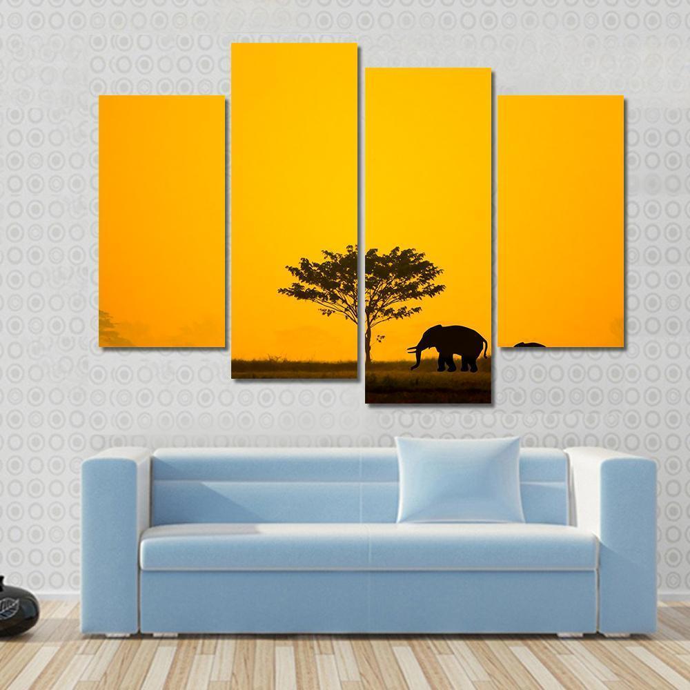 Group Of Elephant Thailand Canvas Wall Art-4 Pop-Gallery Wrap-50" x 32"-Tiaracle