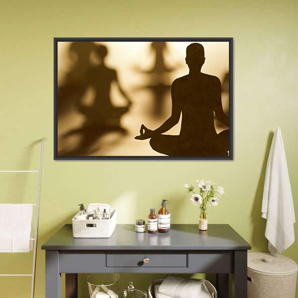 Group Of People Doing Yoga Canvas Wall Art-1 Piece-Floating Frame-24" x 16"-Tiaracle