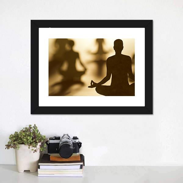 Group Of People Doing Yoga Canvas Wall Art-1 Piece-Framed Print-20" x 16"-Tiaracle