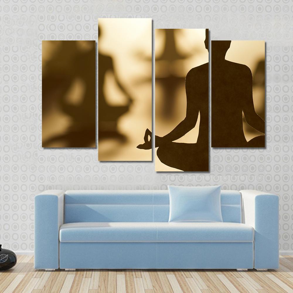 Group Of People Doing Yoga Canvas Wall Art-4 Pop-Gallery Wrap-50" x 32"-Tiaracle