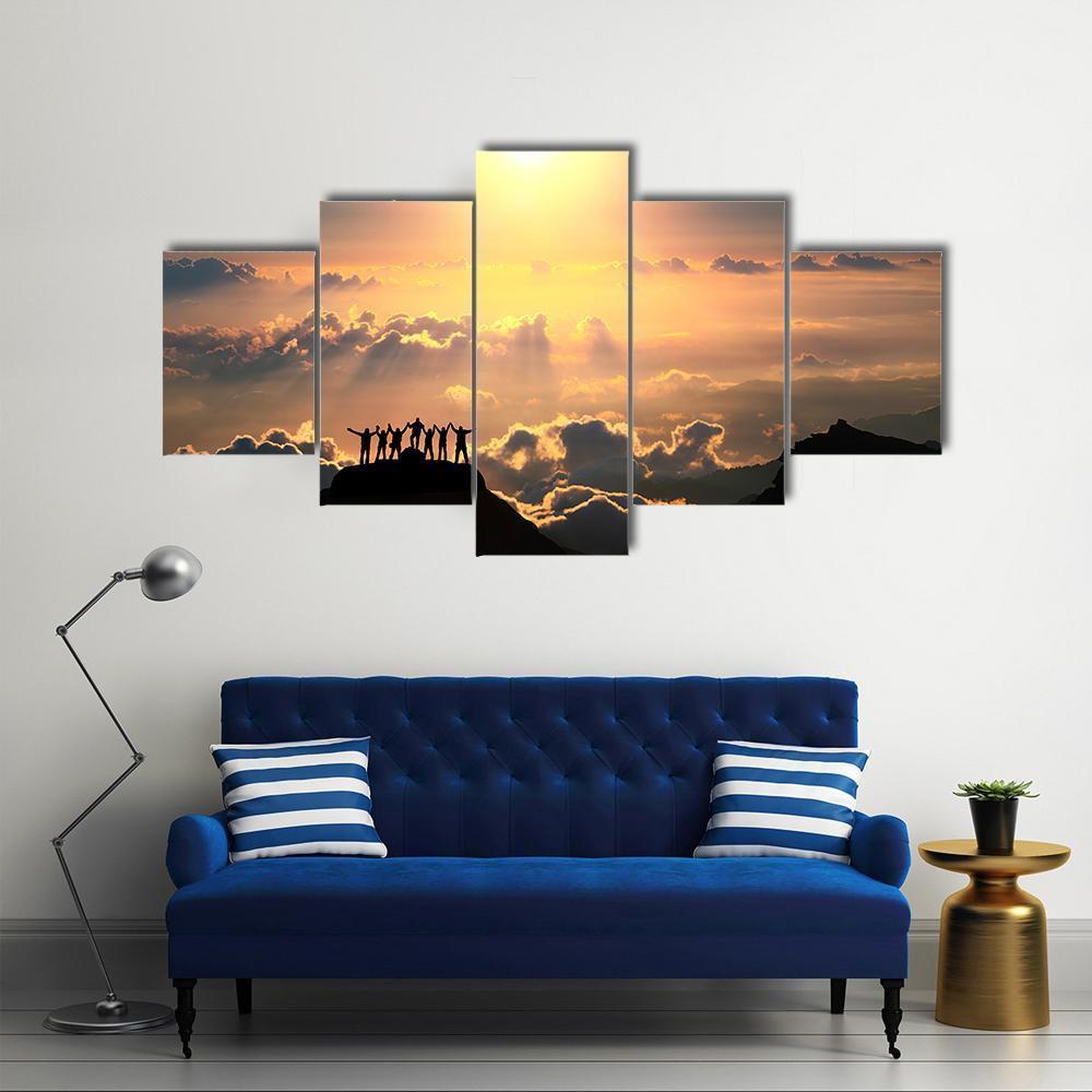Group Of People On Hill Canvas Wall Art-5 Star-Gallery Wrap-62" x 32"-Tiaracle