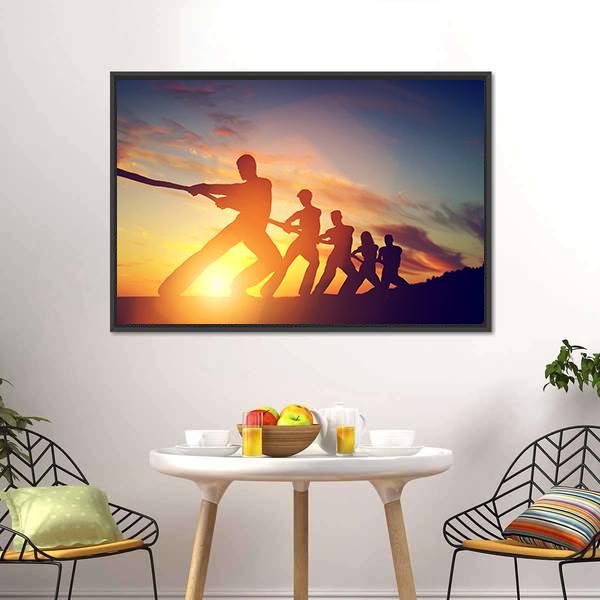 Group Of People Pulling Line Canvas Wall Art-3 Horizontal-Gallery Wrap-25" x 16"-Tiaracle