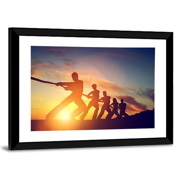 Group Of People Pulling Line Canvas Wall Art-3 Horizontal-Gallery Wrap-25" x 16"-Tiaracle