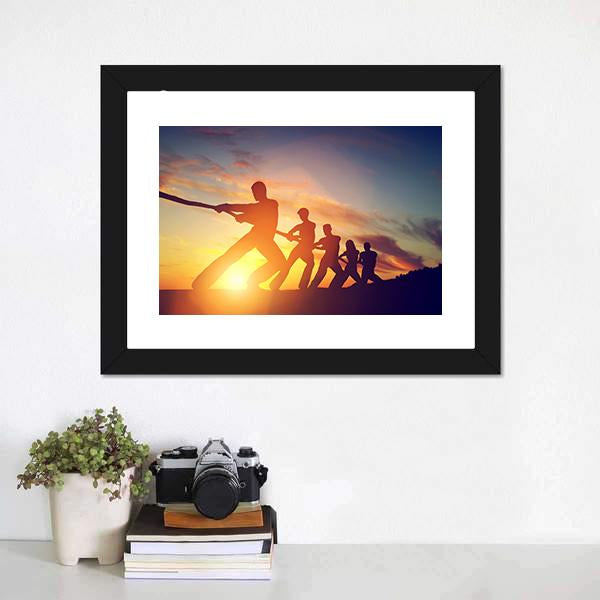 Group Of People Pulling Line Canvas Wall Art-1 Piece-Framed Print-20" x 16"-Tiaracle