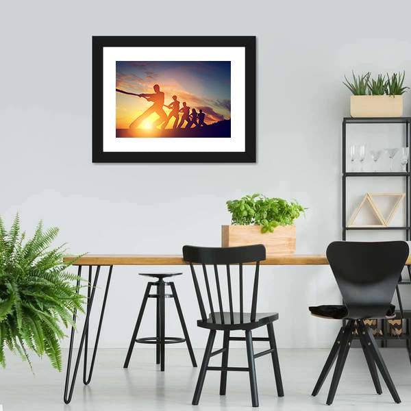 Group Of People Pulling Line Canvas Wall Art-3 Horizontal-Gallery Wrap-25" x 16"-Tiaracle