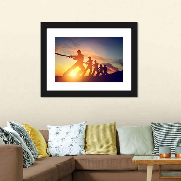 Group Of People Pulling Line Canvas Wall Art-3 Horizontal-Gallery Wrap-25" x 16"-Tiaracle