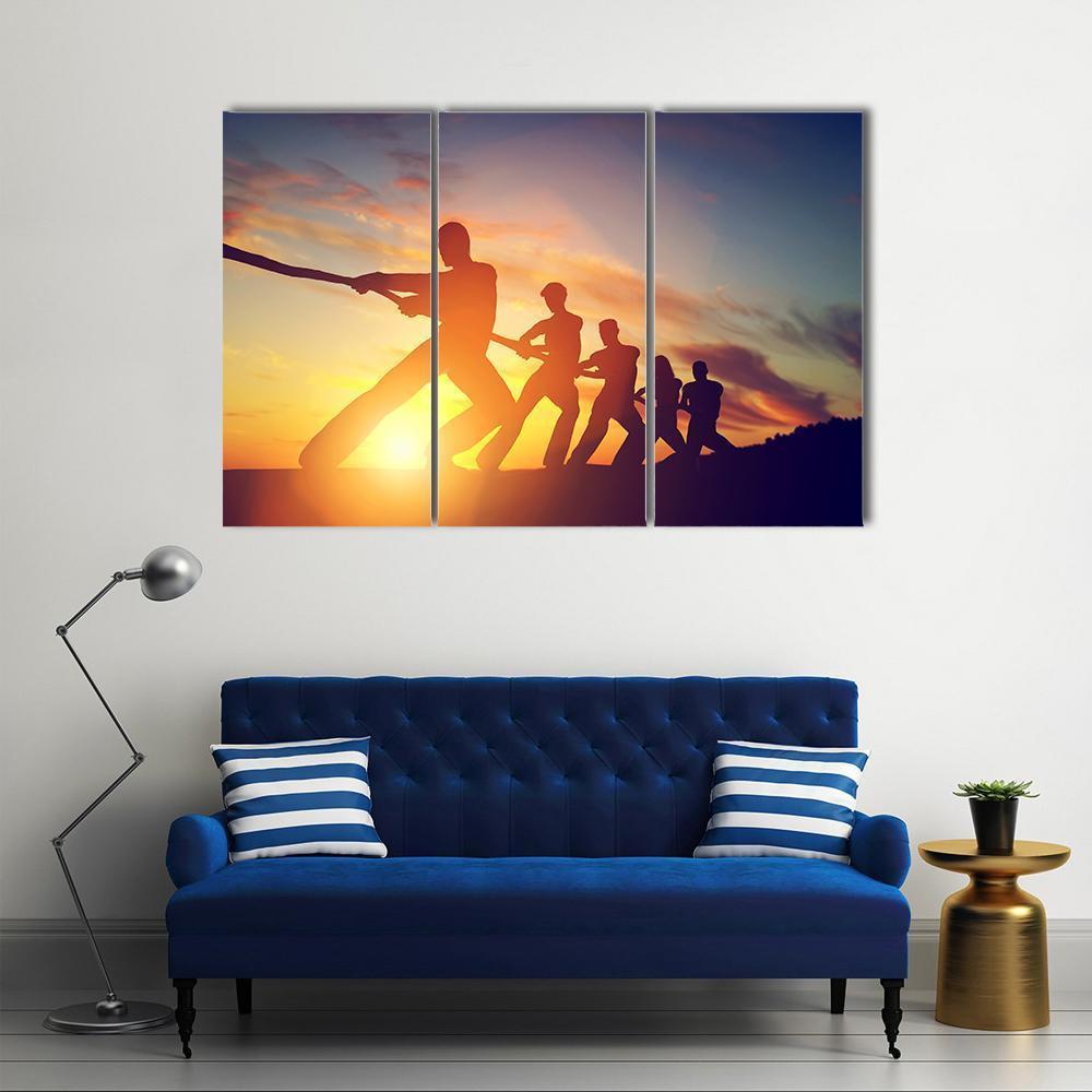 Group Of People Pulling Line Canvas Wall Art-3 Horizontal-Gallery Wrap-37" x 24"-Tiaracle