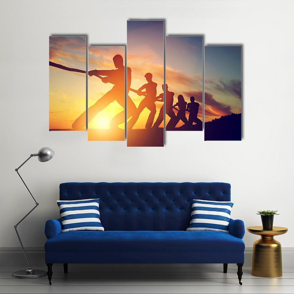 Group Of People Pulling Line Canvas Wall Art-5 Pop-Gallery Wrap-47" x 32"-Tiaracle