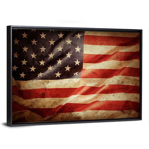Grunge American Flag Canvas Wall Art-3 Horizontal-Gallery Wrap-25" x 16"-Tiaracle