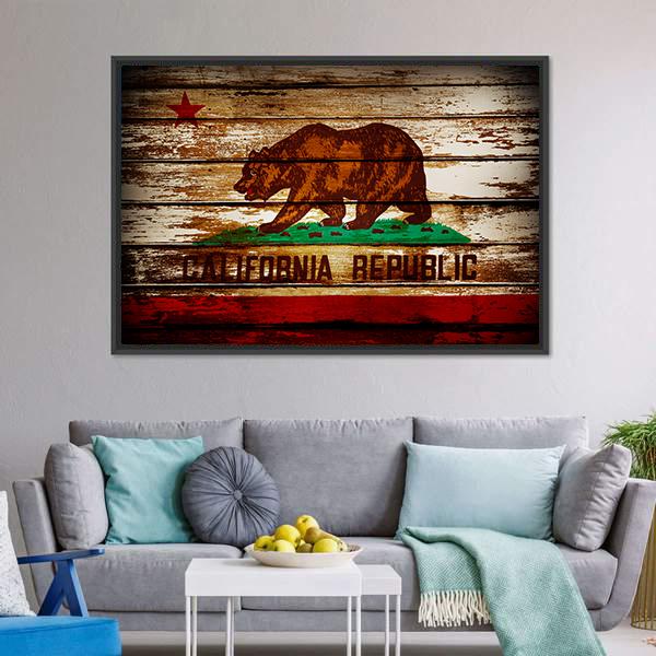 Grunge California Flag Canvas Wall Art-3 Horizontal-Gallery Wrap-25" x 16"-Tiaracle