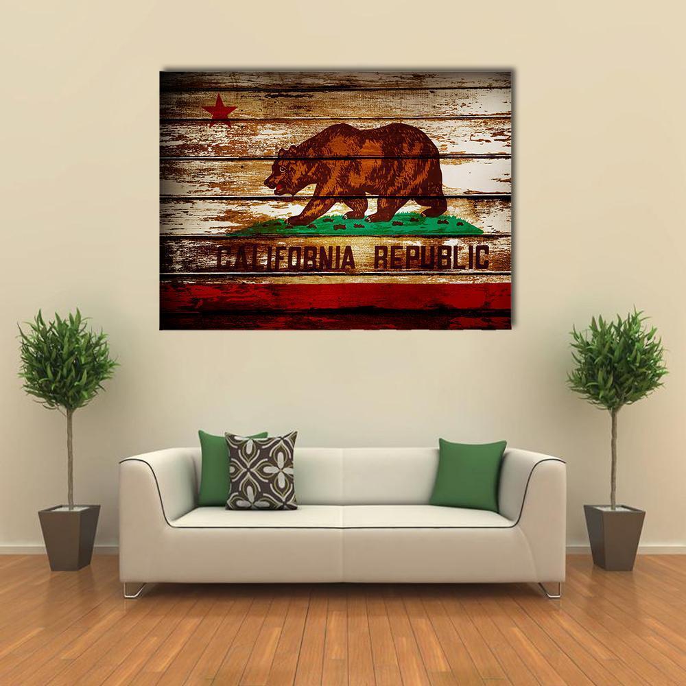 Grunge California Flag Canvas Wall Art-1 Piece-Gallery Wrap-48" x 32"-Tiaracle