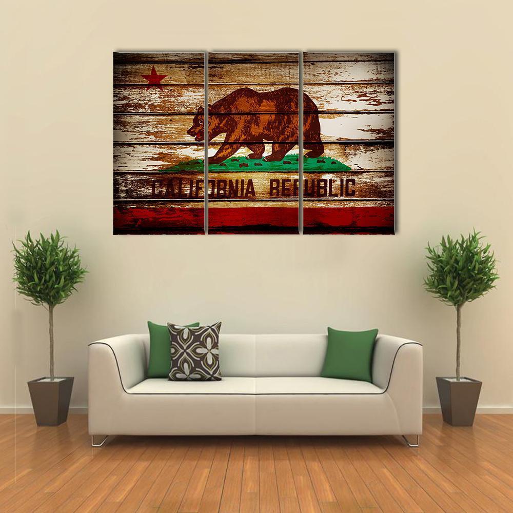 Grunge California Flag Canvas Wall Art-3 Horizontal-Gallery Wrap-37" x 24"-Tiaracle