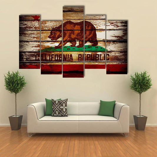 Grunge California Flag Canvas Wall Art-5 Pop-Gallery Wrap-47" x 32"-Tiaracle