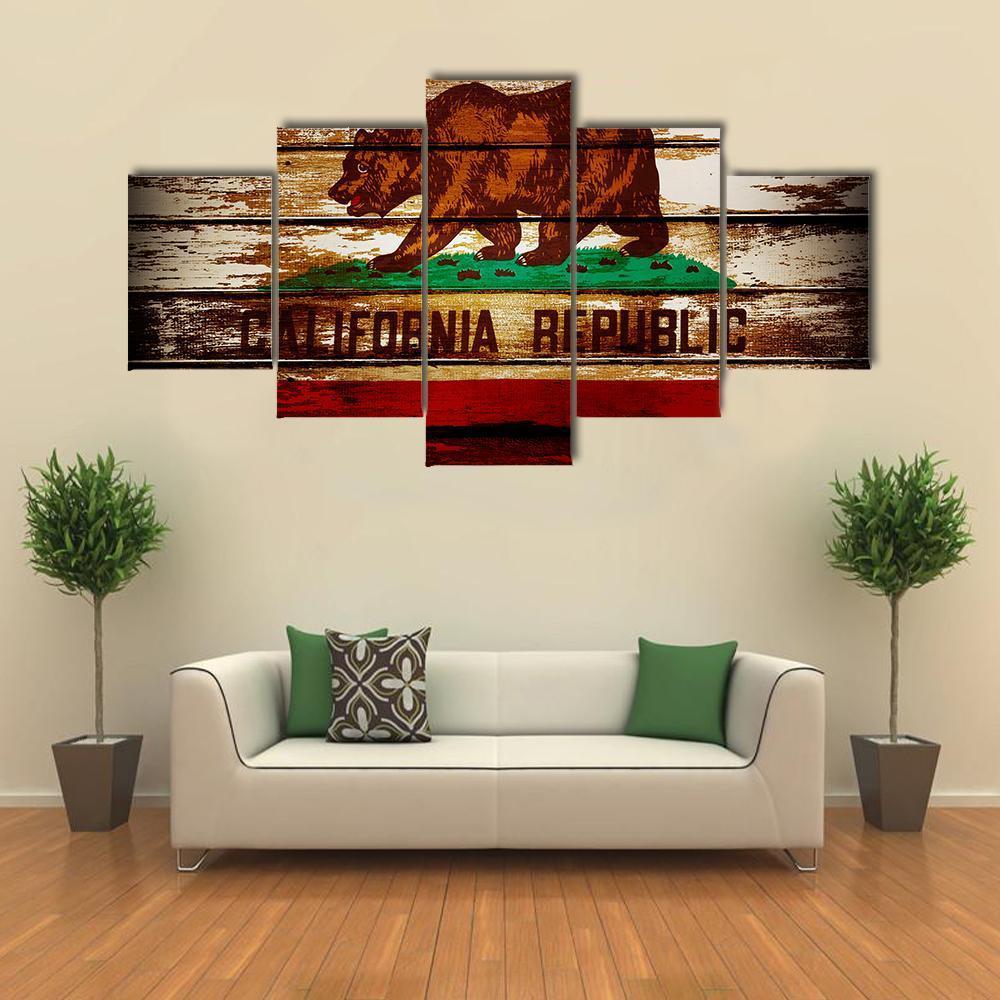 Grunge California Flag Canvas Wall Art-5 Star-Gallery Wrap-62" x 32"-Tiaracle