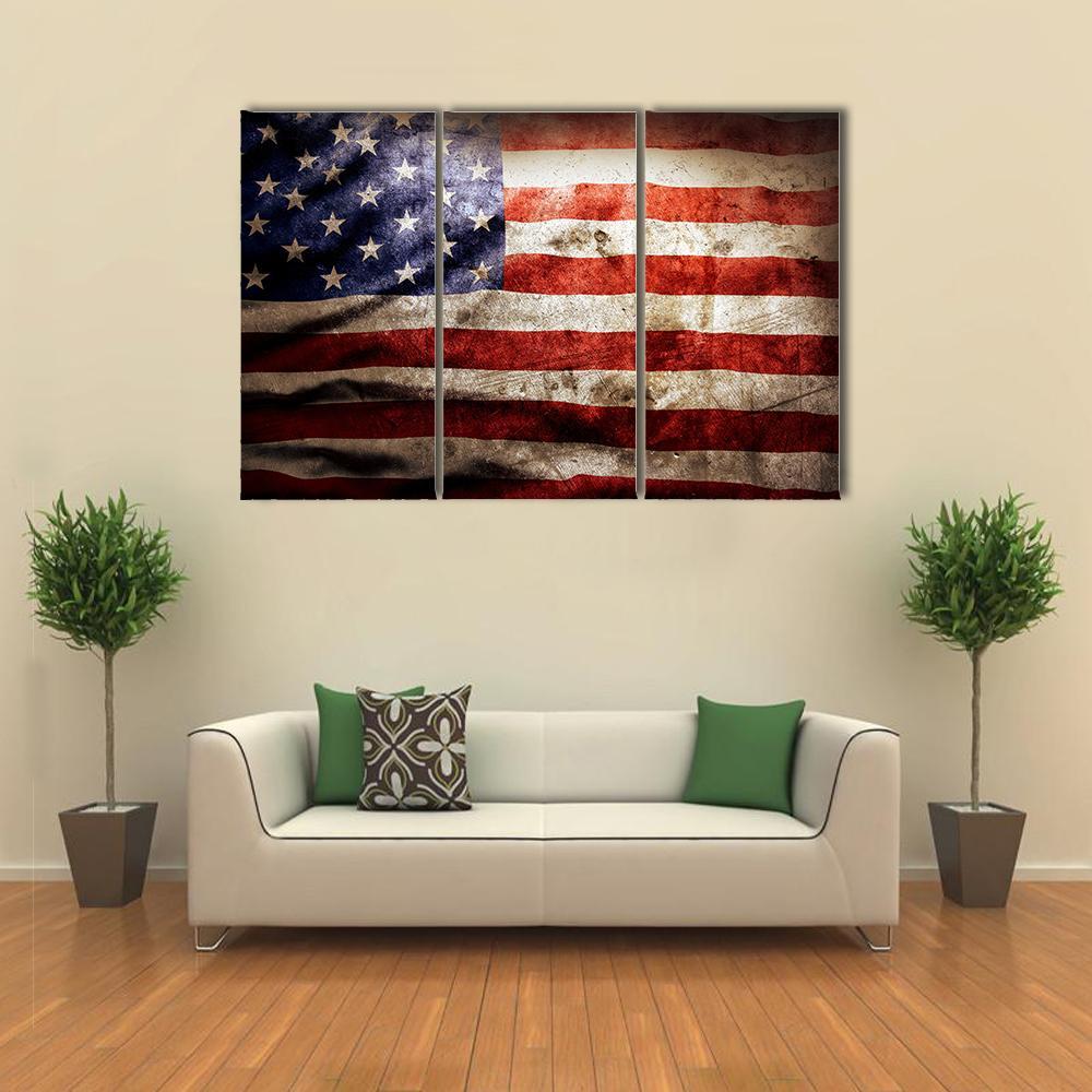 Grunge Flag Of America Canvas Wall Art-3 Horizontal-Gallery Wrap-37" x 24"-Tiaracle