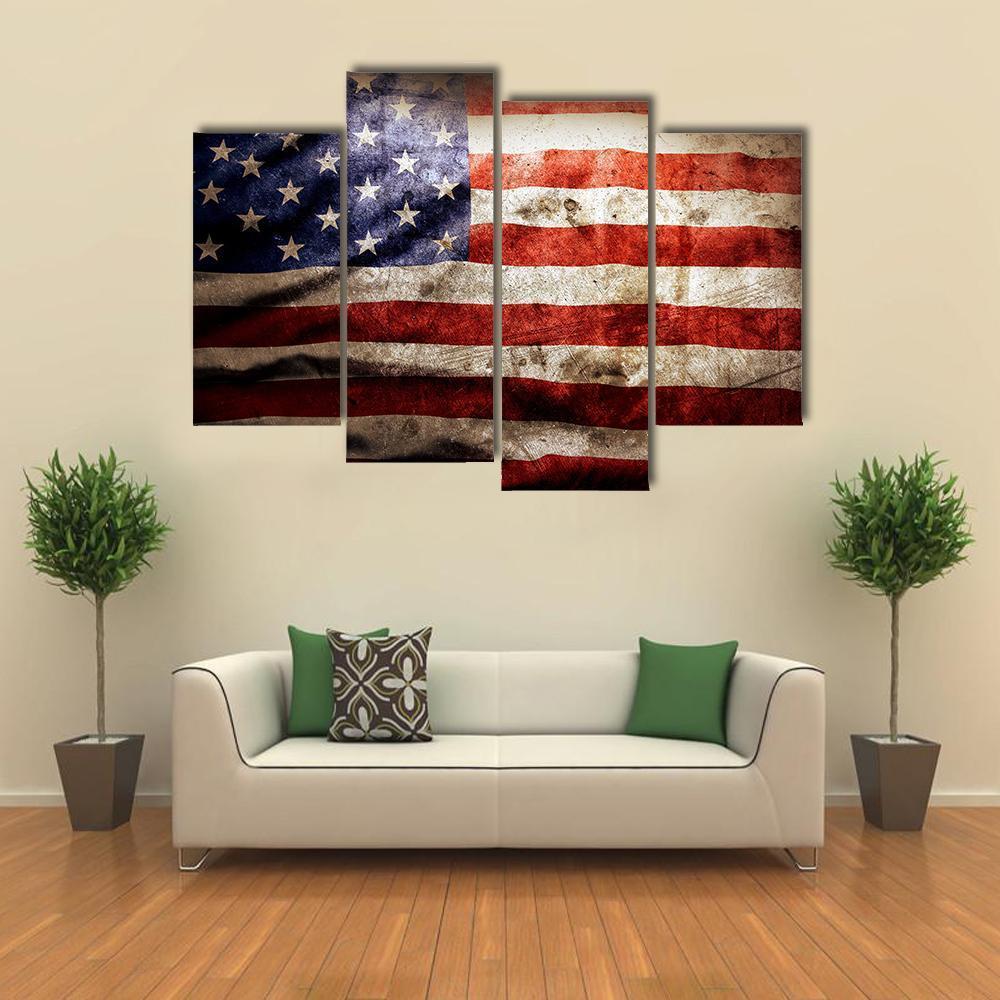 Grunge Flag Of America Canvas Wall Art-4 Pop-Gallery Wrap-50" x 32"-Tiaracle
