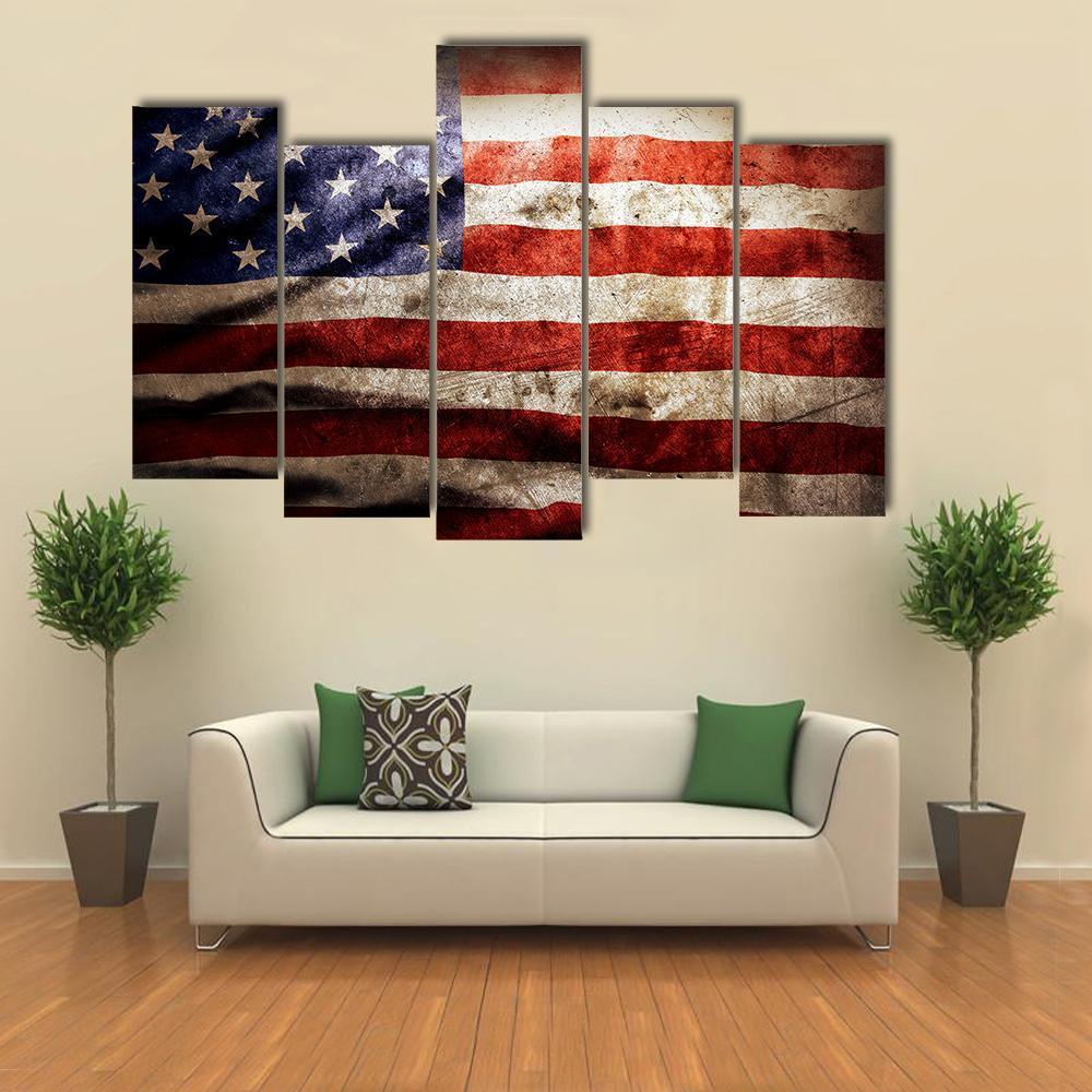 Grunge Flag Of America Canvas Wall Art-5 Pop-Gallery Wrap-47" x 32"-Tiaracle