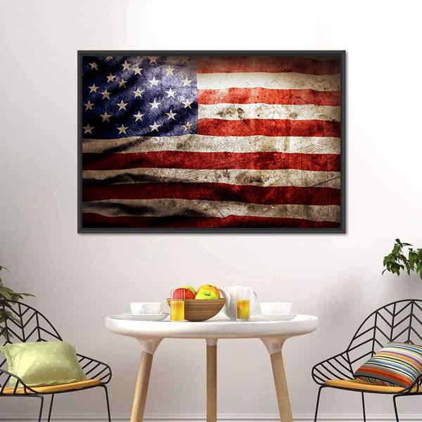 Grunge Flag Of America Canvas Wall Art-1 Piece-Floating Frame-24" x 16"-Tiaracle