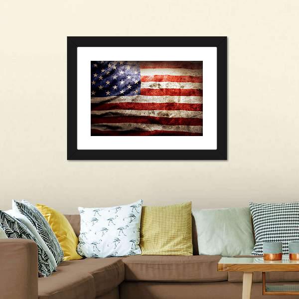 Grunge Flag Of America Canvas Wall Art-1 Piece-Framed Print-20" x 16"-Tiaracle