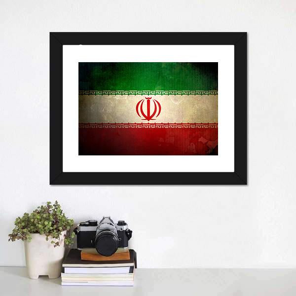 Grunge Iran Flag Canvas Wall Art-1 Piece-Framed Print-20" x 16"-Tiaracle